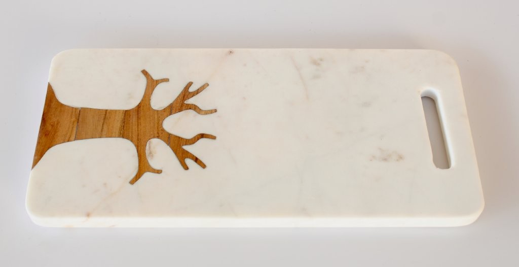 White Marble With Inlaid Wooden Tree With Handle